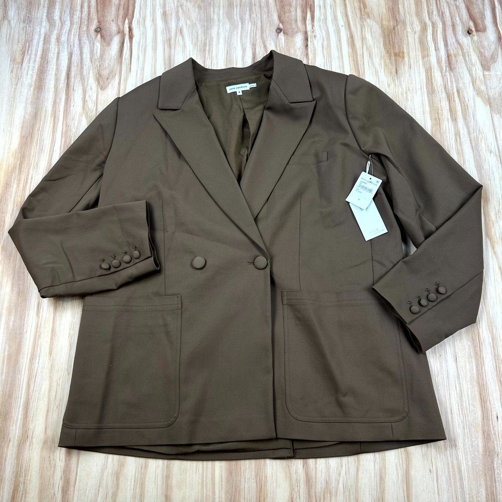 Good American The Boss Blazer Womens 4 Brown Double-Breasted Business Office NWT